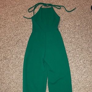 Missguided Open Back Halter Top Green Jumpsuit